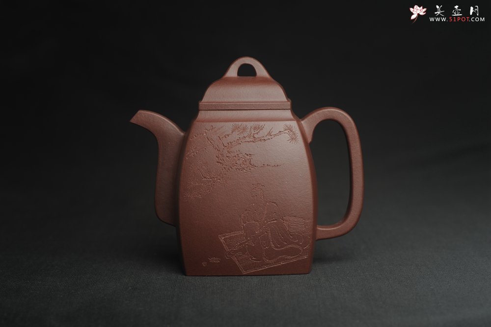 紫砂壶图片：全手工精致汉方壶 无事此静坐 有情且赋诗 禅意浓浓 - 宜兴紫砂壶网