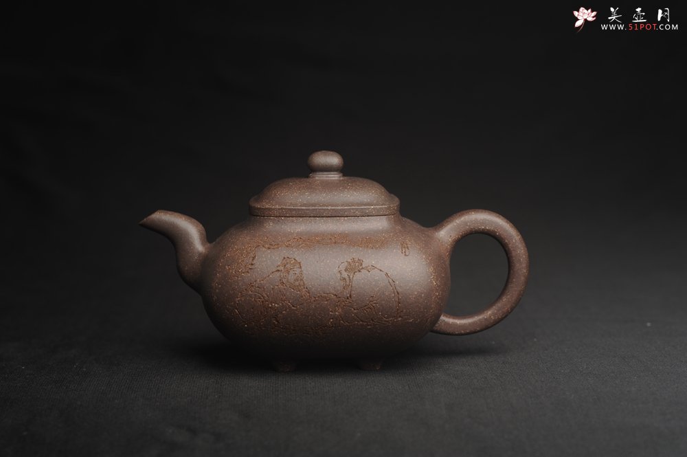 紫砂壶图片：实力派张海艳全手工特好老青灰段泥传炉壶 装饰人物 饮者寿 特文气 - 宜兴紫砂壶网