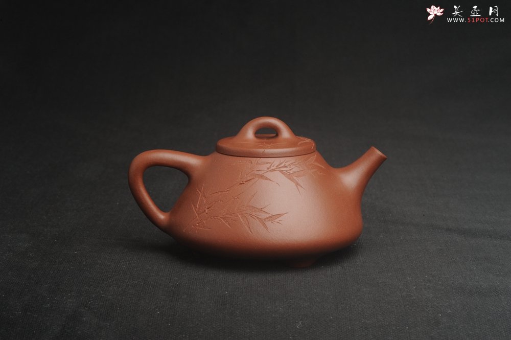 紫砂壶图片：特好底曹青全手工小品子冶石瓢茶壶 一票饮 刻竹特文气 - 宜兴紫砂壶网