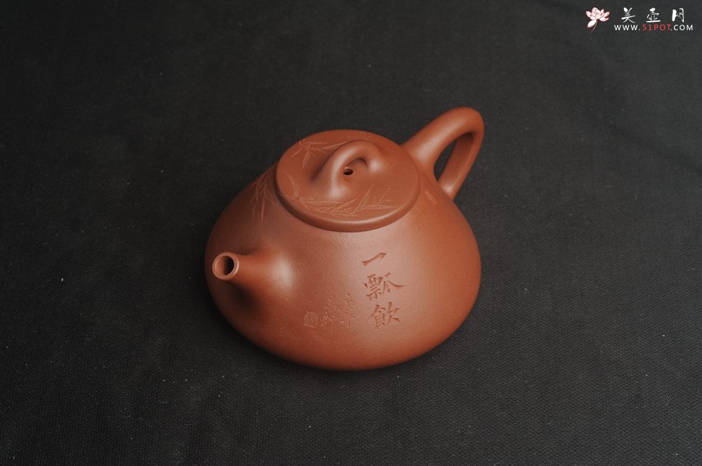 紫砂壶图片：特好底曹青全手工小品子冶石瓢茶壶 一票饮 刻竹特文气 - 宜兴紫砂壶网