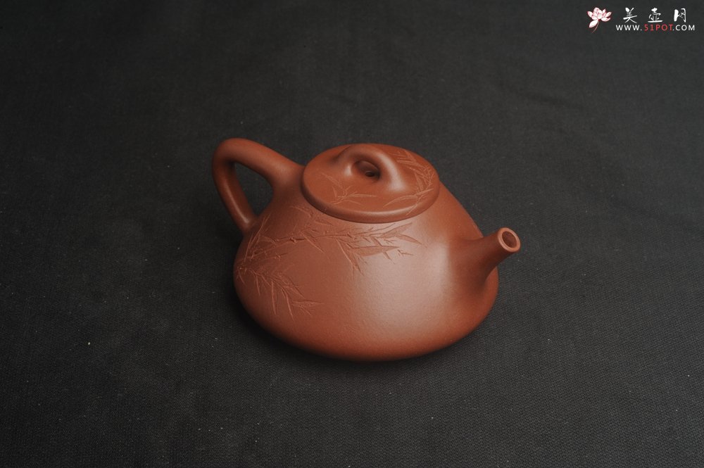 紫砂壶图片：特好底曹青全手工小品子冶石瓢茶壶 一票饮 刻竹特文气 - 宜兴紫砂壶网