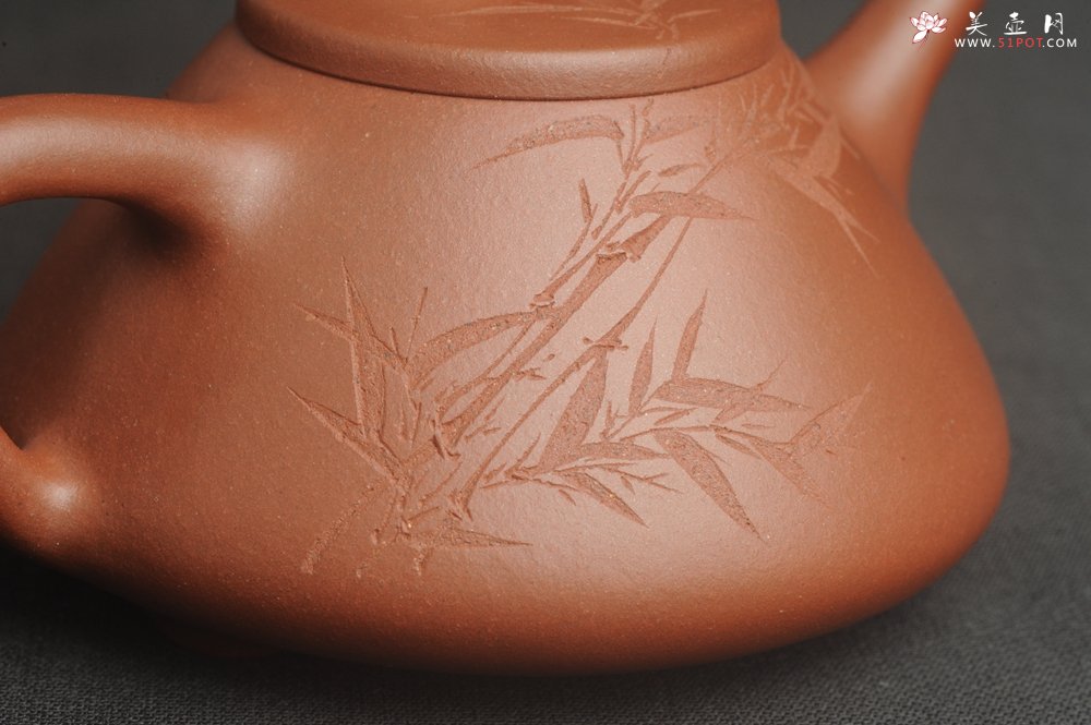 紫砂壶图片：特好底曹青全手工小品子冶石瓢茶壶 一票饮 刻竹特文气 - 宜兴紫砂壶网