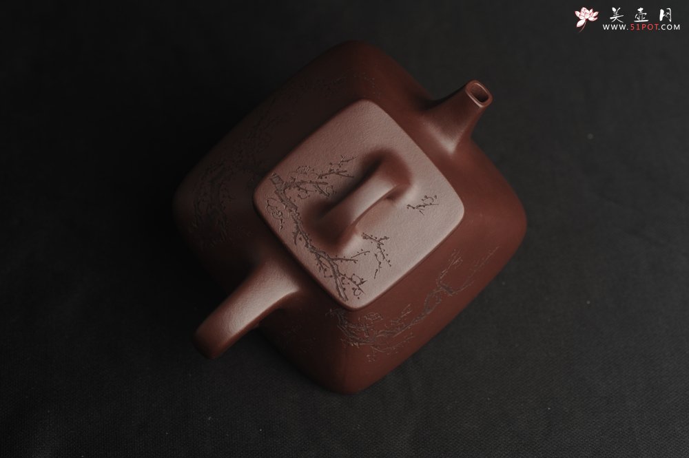 紫砂壶图片：美壶特惠 精致全手工混方石瓢 装饰梅花特文气 - 宜兴紫砂壶网