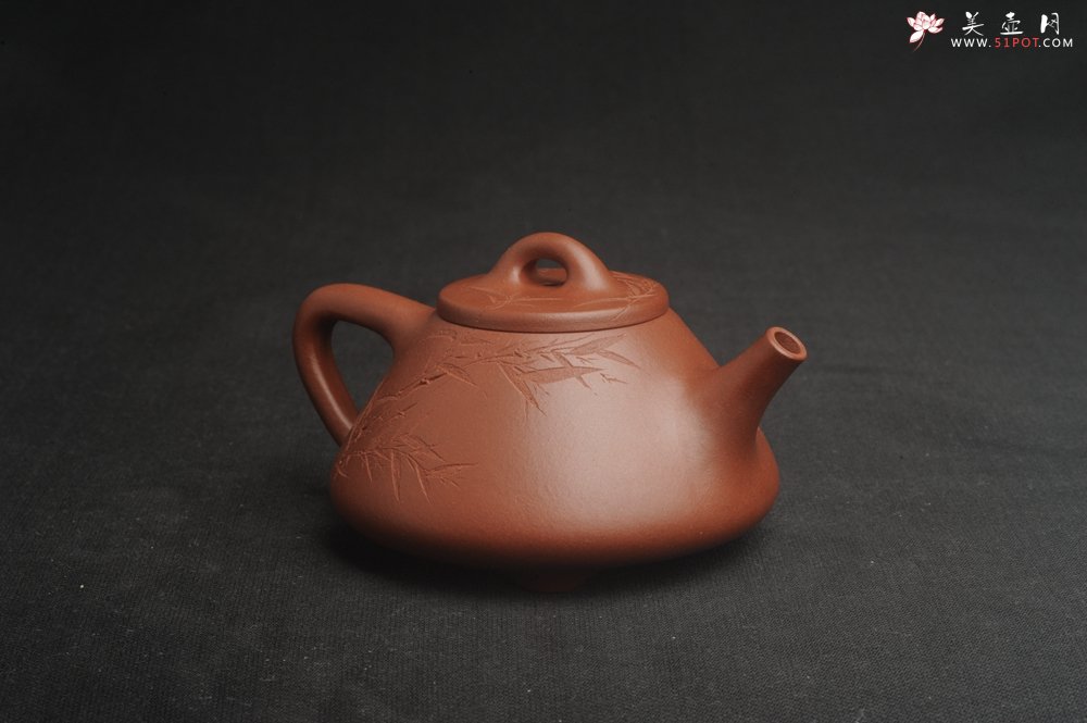 紫砂壶图片：特好底曹青全手工小品子冶石瓢茶壶 一票饮 刻竹特文气 - 宜兴紫砂壶网
