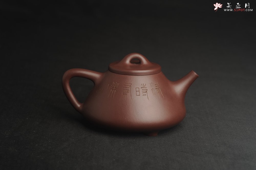 紫砂壶图片：油润底曹青 全手工特好子冶石瓢 装饰人物 特文气 - 宜兴紫砂壶网