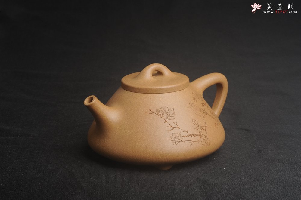 紫砂壶图片：美壶特惠 特精致老黄段子冶石瓢 暗香浮动 特文气 - 宜兴紫砂壶网