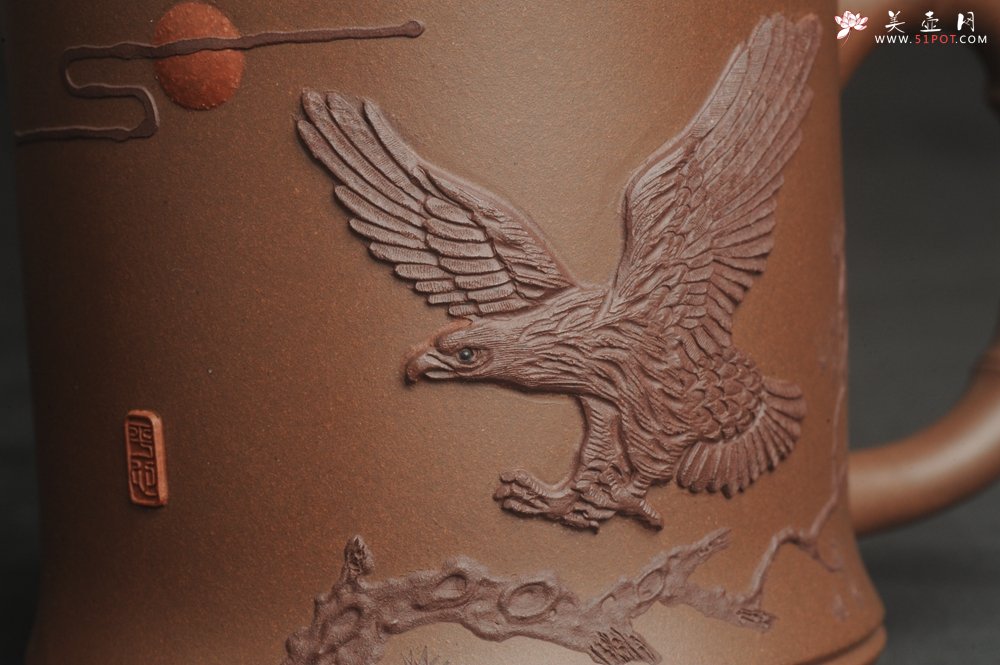 紫砂壶图片：美杯特惠 精致竹段盖杯 紫砂杯茶杯 大鹏展翅 - 宜兴紫砂壶网