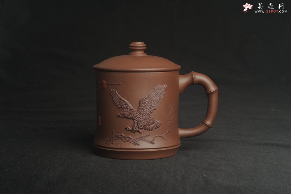 紫砂壶图片：美杯特惠 精致竹段盖杯 紫砂杯茶杯 大鹏展翅 - 宜兴紫砂壶网