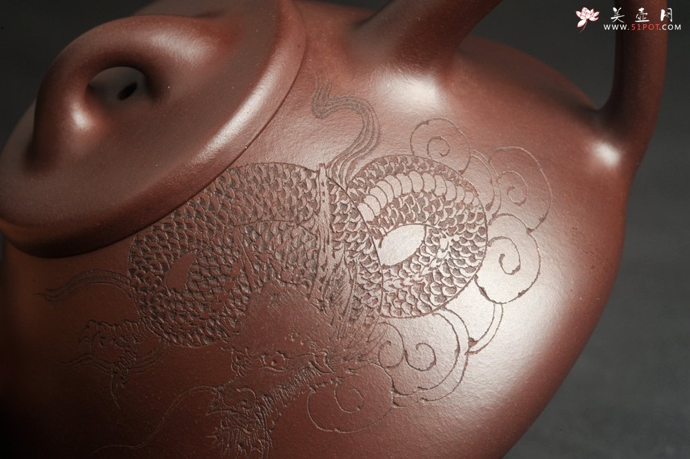 紫砂壶图片：特油润底曹青 全手工子冶石瓢 助工装饰祥龙瑞兽 - 宜兴紫砂壶网