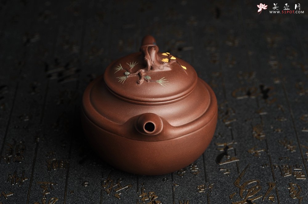 紫砂壶图片：美壶特惠 超精致紫泥松竹梅 竹鼓壶 - 宜兴紫砂壶网