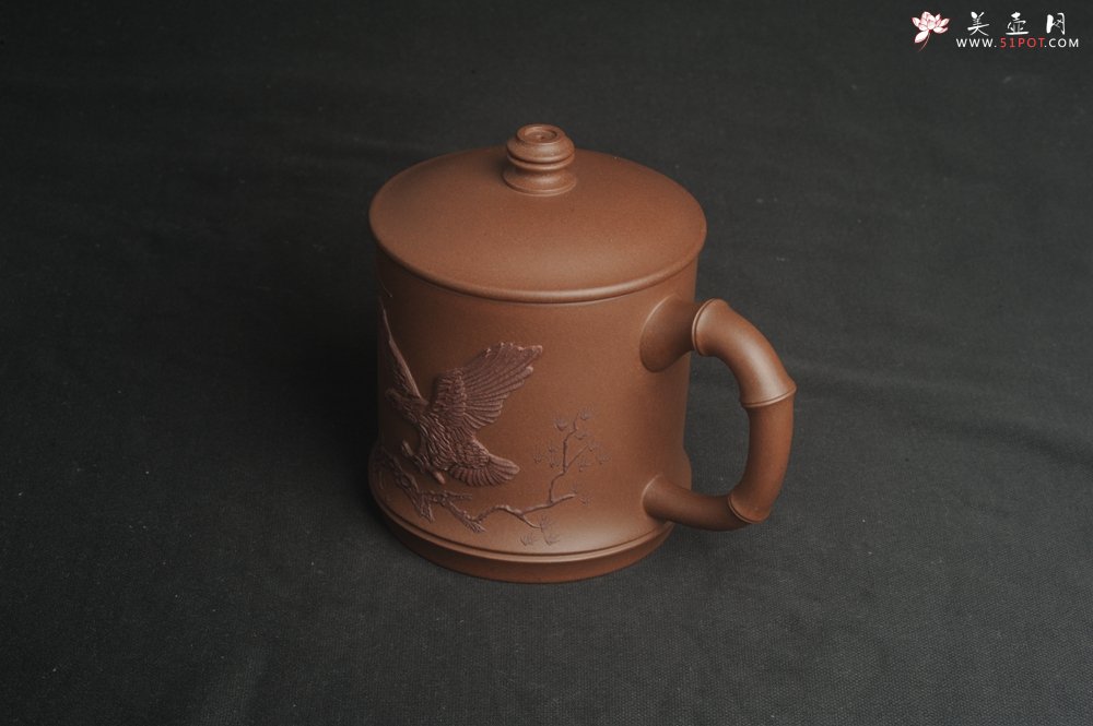 紫砂壶图片：美杯特惠 精致竹段盖杯 紫砂杯茶杯 大鹏展翅 - 宜兴紫砂壶网