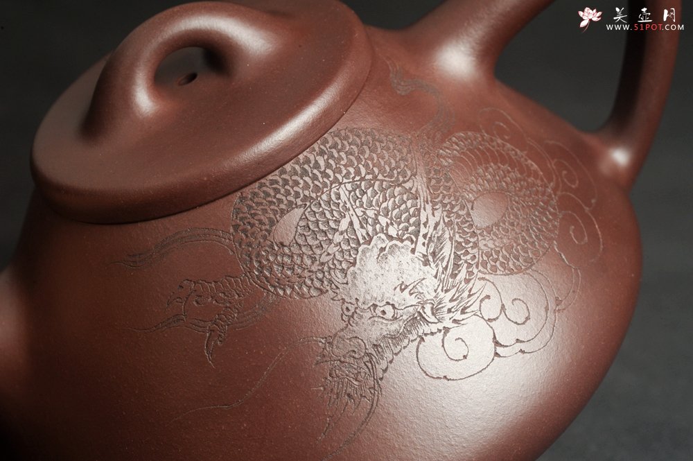 紫砂壶图片：特油润底曹青 全手工子冶石瓢 助工装饰祥龙瑞兽 - 宜兴紫砂壶网