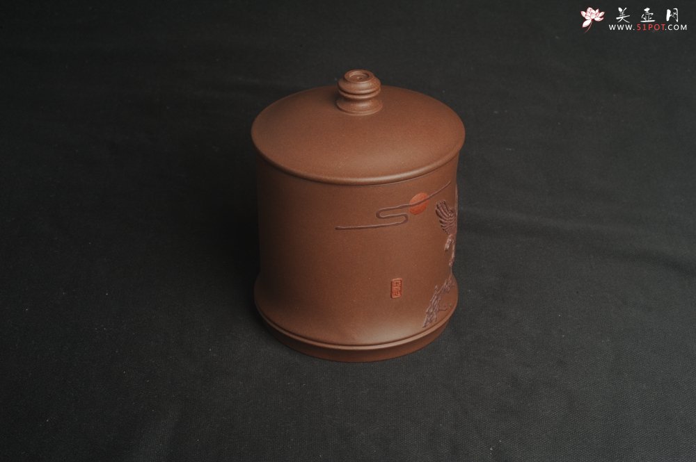 紫砂壶图片：美杯特惠 精致竹段盖杯 紫砂杯茶杯 大鹏展翅 - 宜兴紫砂壶网