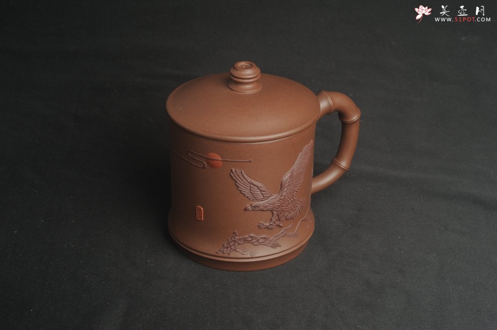 紫砂壶图片：美杯特惠 精致竹段盖杯 紫砂杯茶杯 大鹏展翅 - 宜兴紫砂壶网