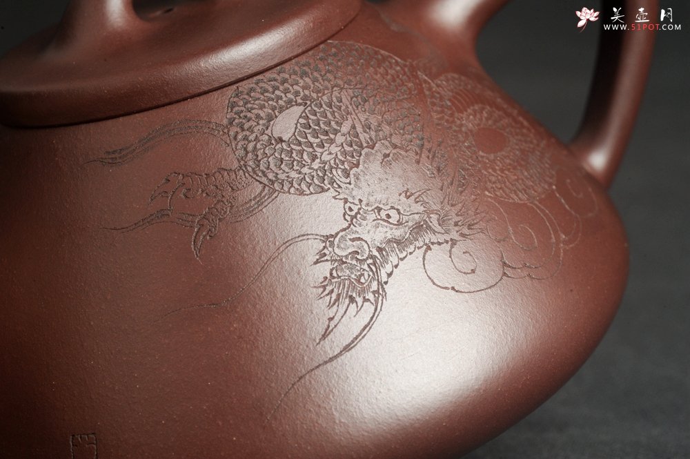 紫砂壶图片：特油润底曹青 全手工子冶石瓢 助工装饰祥龙瑞兽 - 宜兴紫砂壶网