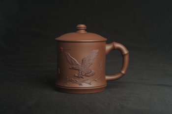 紫砂壶图片：美杯特惠 精致竹段盖杯 紫砂杯茶杯 大鹏展翅 - 宜兴紫砂壶网