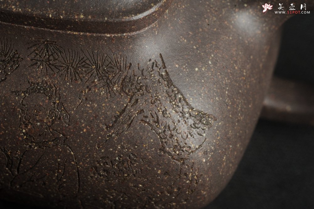 紫砂壶图片：实力派张海艳全手工特好老青灰段泥传炉壶 装饰人物 一杯清茗可沁诗脾  特文气 - 宜兴紫砂壶网