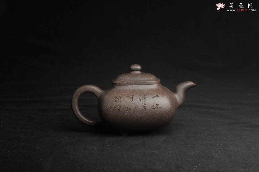 紫砂壶图片：实力派张海艳全手工特好老青灰段泥传炉壶 装饰人物 一杯清茗可沁诗脾  特文气 - 宜兴紫砂壶网