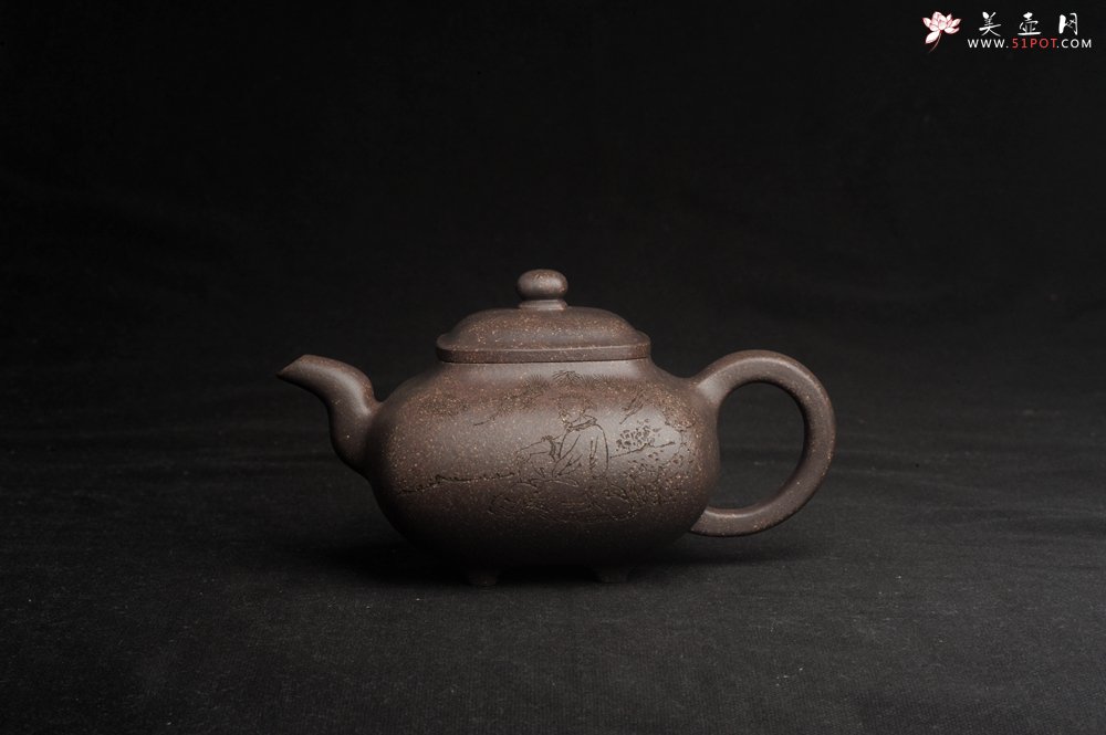 紫砂壶图片：实力派张海艳全手工特好老青灰段泥传炉壶 装饰人物 一杯清茗可沁诗脾  特文气 - 宜兴紫砂壶网