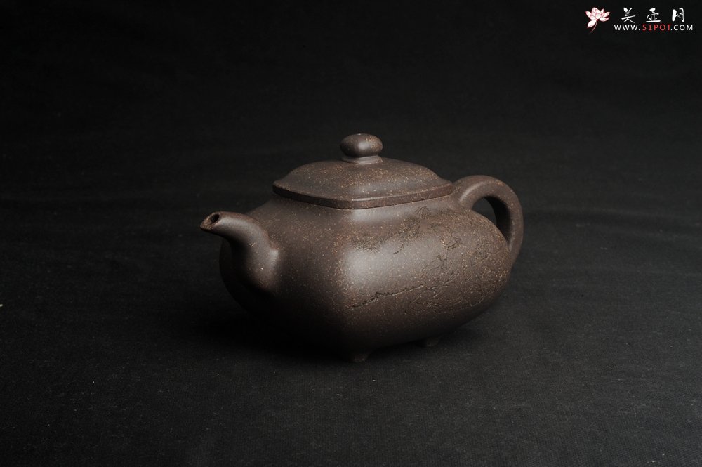 紫砂壶图片：实力派张海艳全手工特好老青灰段泥传炉壶 装饰人物 一杯清茗可沁诗脾  特文气 - 宜兴紫砂壶网