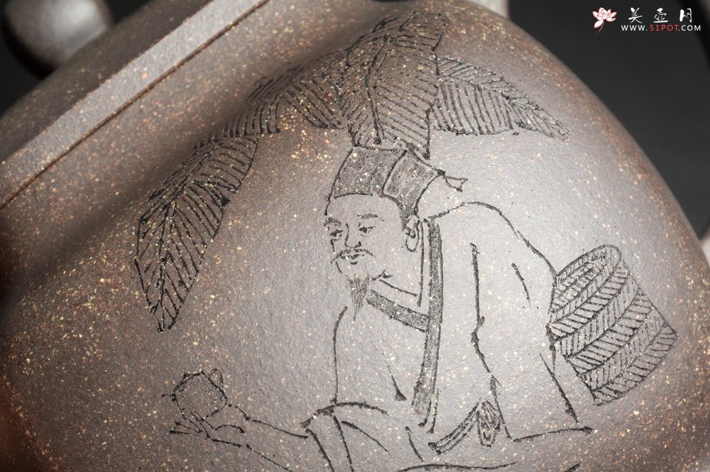 紫砂壶图片：实力派张海艳 全手工油润老青灰段泥重器鸣远四方 气势磅礴 用心之作 装饰人物特文气 - 宜兴紫砂壶网