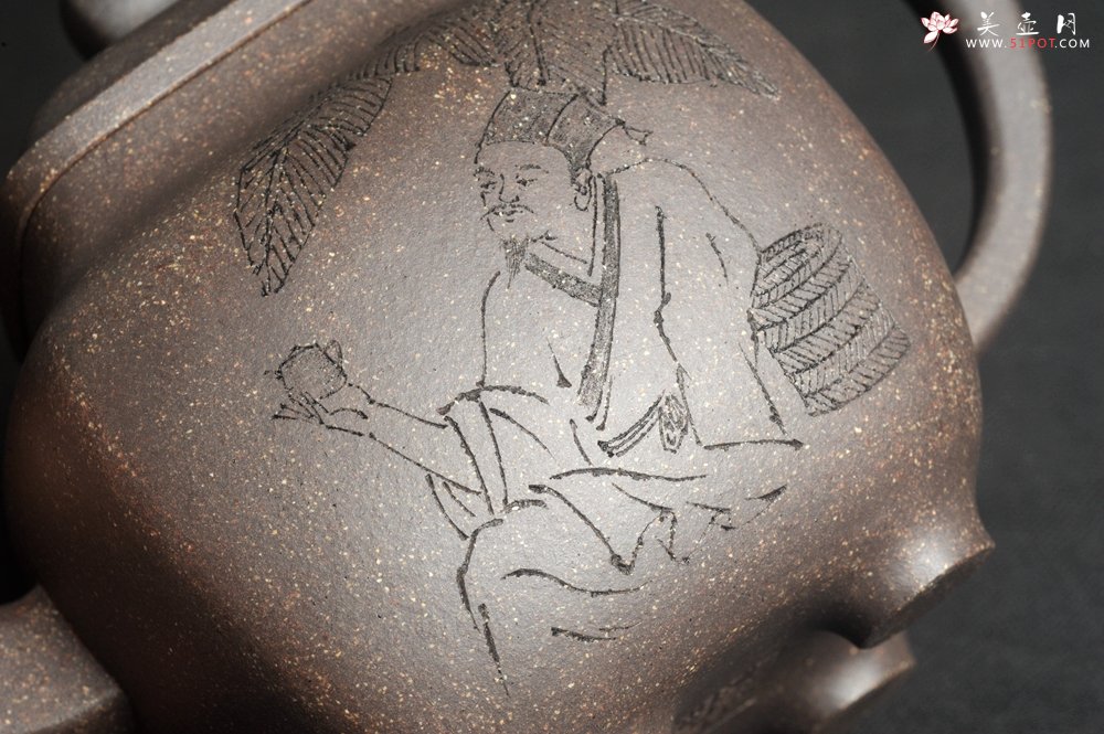 紫砂壶图片：实力派张海艳 全手工油润老青灰段泥重器鸣远四方 气势磅礴 用心之作 装饰人物特文气 - 宜兴紫砂壶网