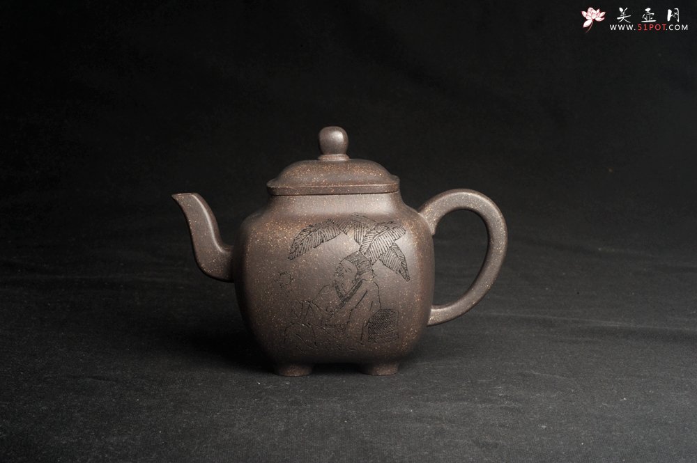 紫砂壶图片：实力派张海艳 全手工油润老青灰段泥重器鸣远四方 气势磅礴 用心之作 装饰人物特文气 - 宜兴紫砂壶网