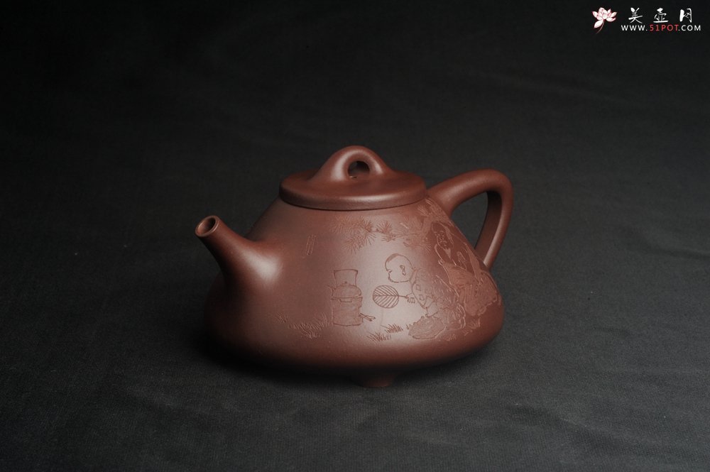 紫砂壶图片：潜力股周小培 特好全手工底槽清子冶石瓢 何如玉川翁 松风煮秋水 - 宜兴紫砂壶网