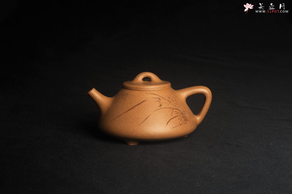 紫砂壶图片：美壶特惠 特精致老黄段子冶石瓢 装饰兰草图 特文气 - 宜兴紫砂壶网