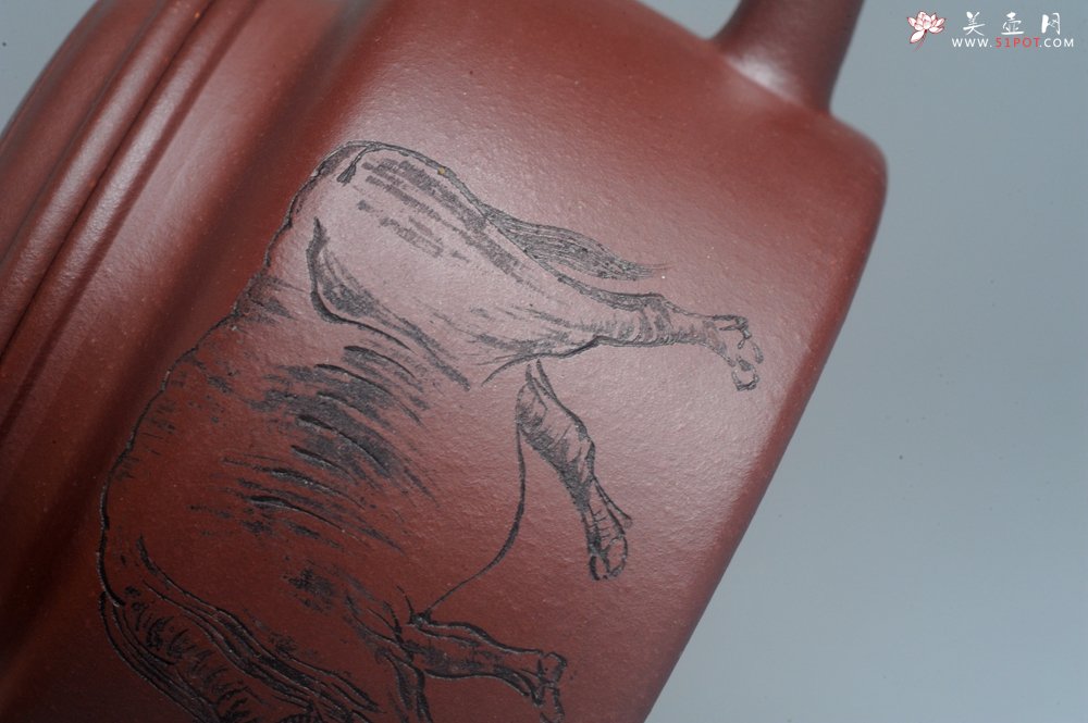 紫砂壶图片：油润黄龙山4号深井红皮龙 全手工德中壶 做工特好 俯首甘为孺子牛 - 宜兴紫砂壶网