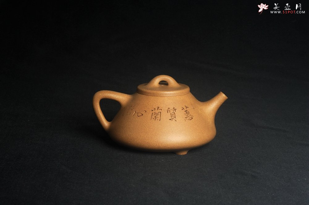 紫砂壶图片：美壶特惠 特精致老黄段子冶石瓢 装饰兰草图 特文气 - 宜兴紫砂壶网