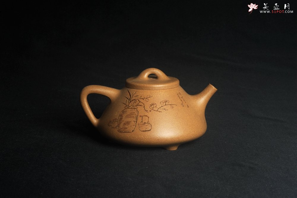 紫砂壶图片：美壶特惠 特精致老黄段子冶石瓢 金瓶增秀色 特文气 - 宜兴紫砂壶网
