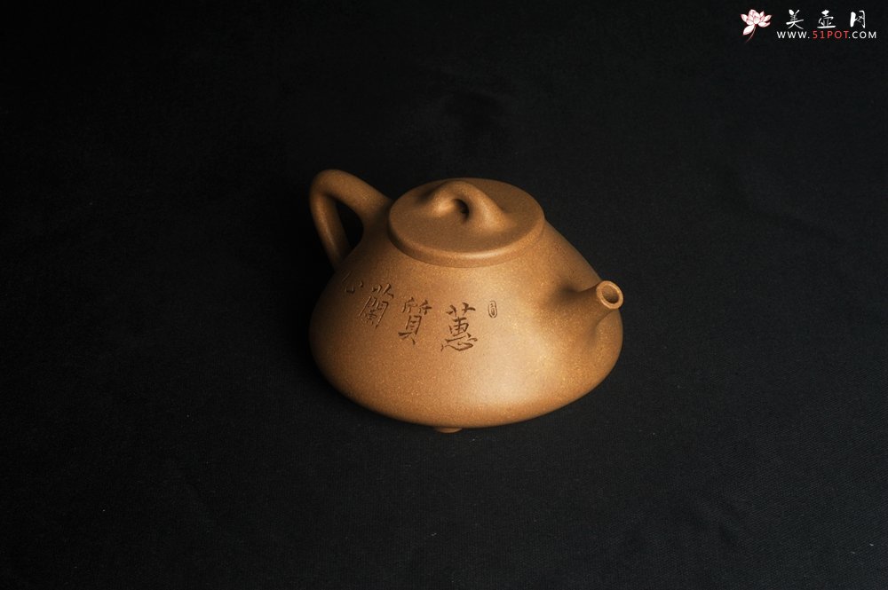 紫砂壶图片：美壶特惠 特精致老黄段子冶石瓢 装饰兰草图 特文气 - 宜兴紫砂壶网