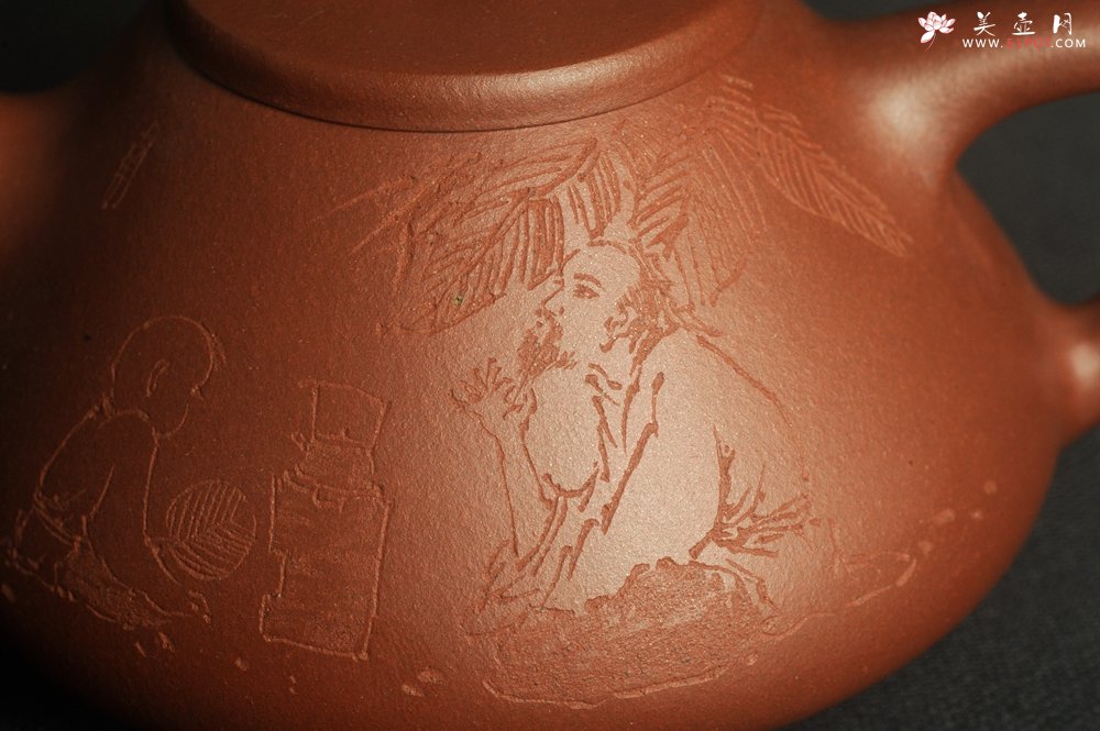 紫砂壶图片：特好底曹青 全手工品茗悟道小子冶石瓢 装饰特文气 期待与亲结缘 - 宜兴紫砂壶网