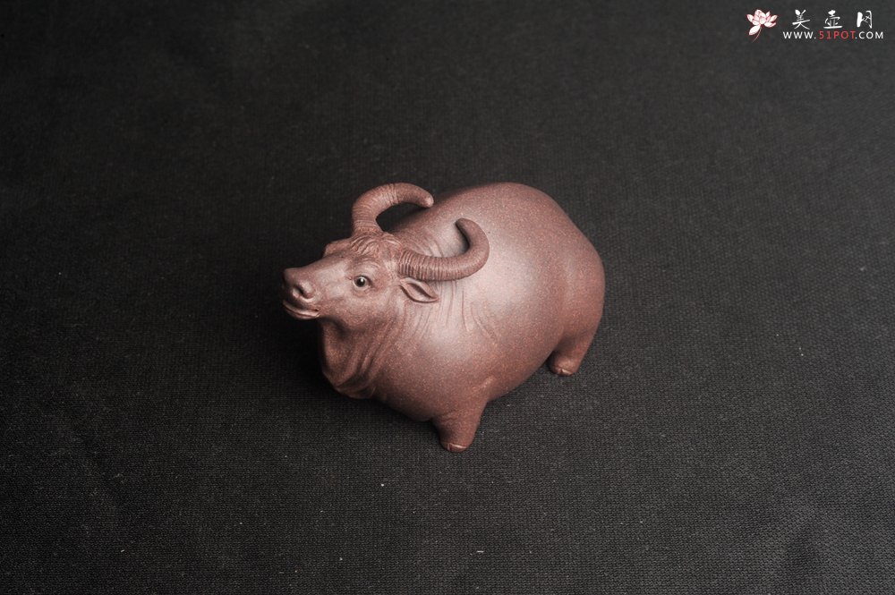 紫砂壶图片：美宠特惠 实力派工艺员姚老师  预计明年升助工  超精品老青灰泥孺子牛茶宠 长8cm高5cm  肌理 - 宜兴紫砂壶网