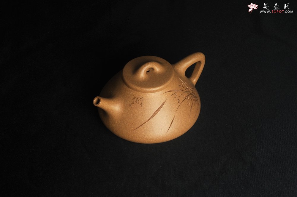 紫砂壶图片：美壶特惠 特精致老黄段子冶石瓢 装饰兰草图 特文气 - 宜兴紫砂壶网
