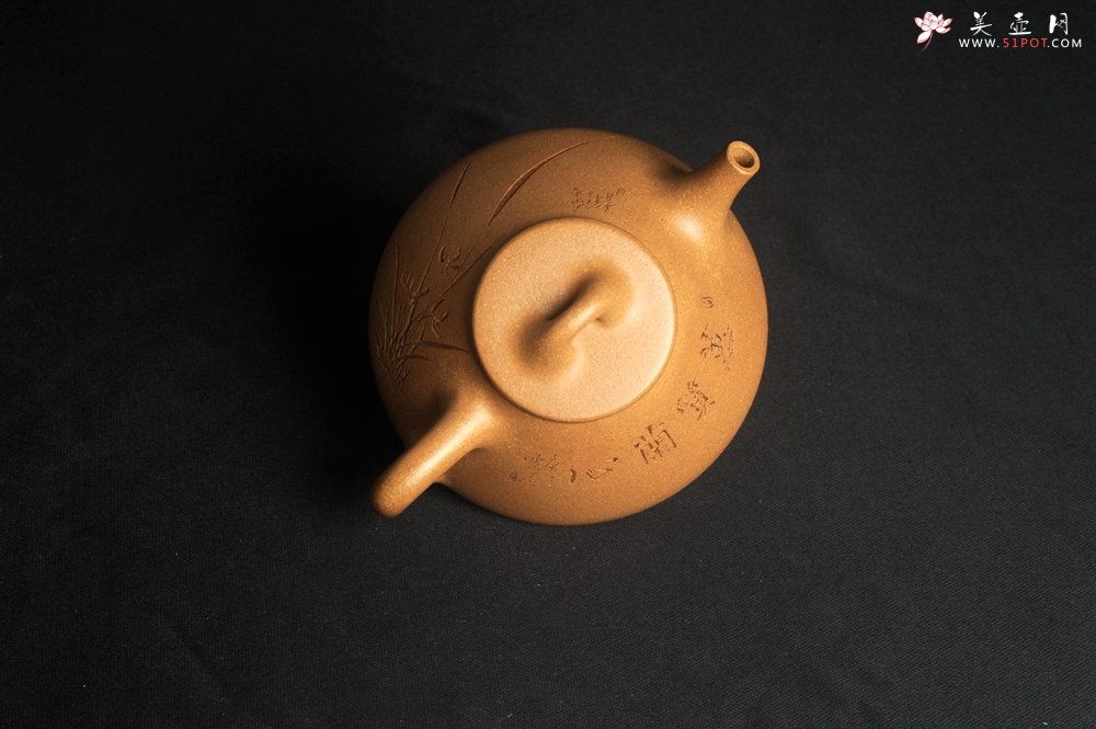 紫砂壶图片：美壶特惠 特精致老黄段子冶石瓢 装饰兰草图 特文气 - 宜兴紫砂壶网