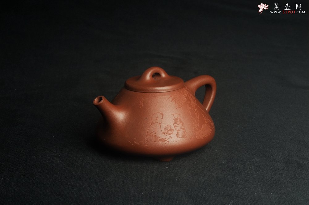 紫砂壶图片：特好底曹青 全手工品茗悟道小子冶石瓢 装饰特文气 期待与亲结缘 - 宜兴紫砂壶网