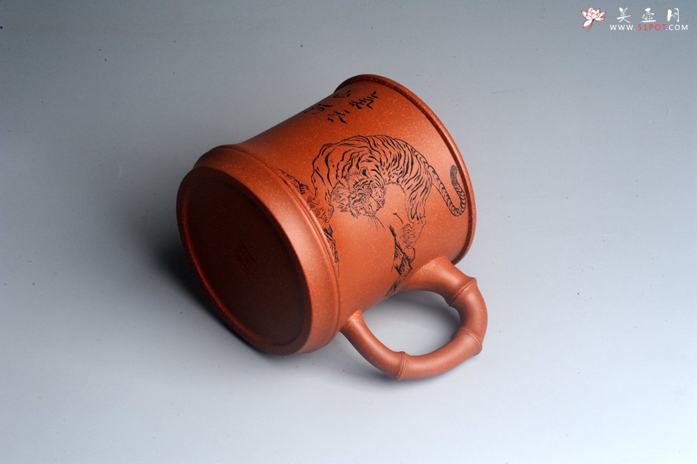 紫砂壶图片：美杯特惠 精致竹段下山虎盖杯 紫砂杯 - 宜兴紫砂壶网