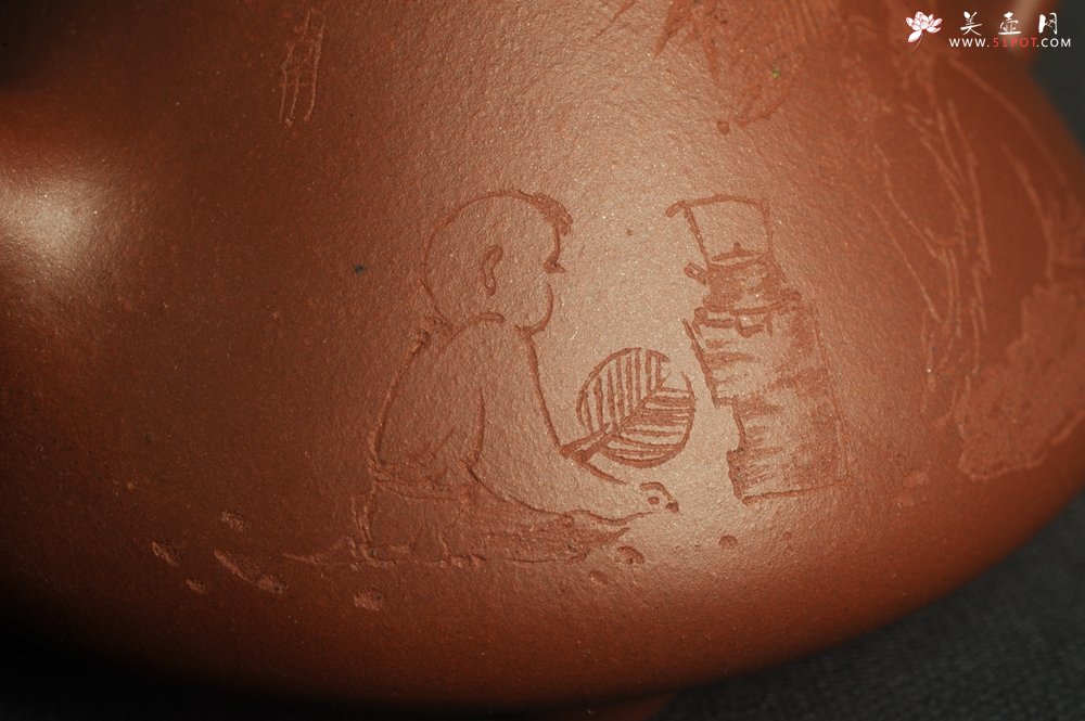 紫砂壶图片：特好底曹青 全手工品茗悟道小子冶石瓢 装饰特文气 期待与亲结缘 - 宜兴紫砂壶网