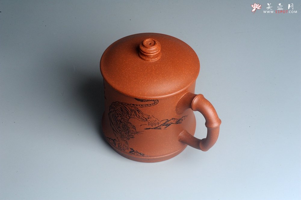 紫砂壶图片：美杯特惠 精致竹段下山虎盖杯 紫砂杯 - 宜兴紫砂壶网