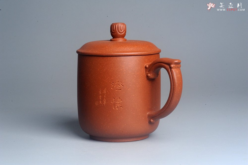 紫砂壶图片：美杯特惠 精致降坡泥澄怀盖杯 紫砂杯 - 宜兴紫砂壶网