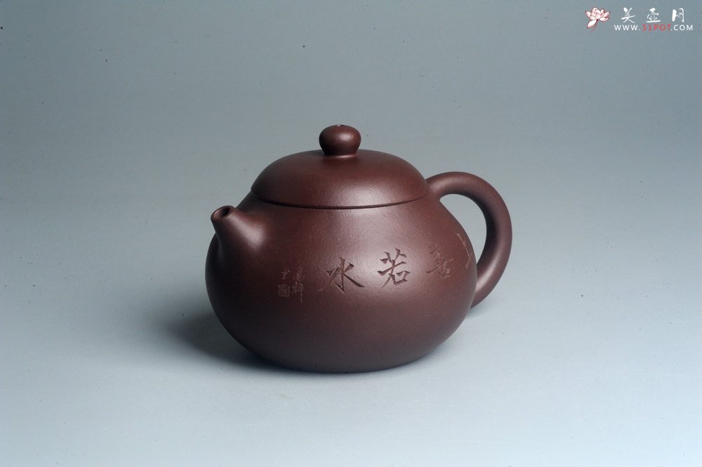 紫砂壶图片：油润底曹青 全手工文旦茶壶 上善若水 虾趣图 特文气 期待与亲结缘 - 宜兴紫砂壶网