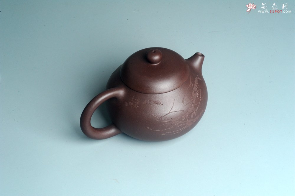 紫砂壶图片：油润底曹青 全手工文旦茶壶 上善若水 虾趣图 特文气 期待与亲结缘 - 宜兴紫砂壶网