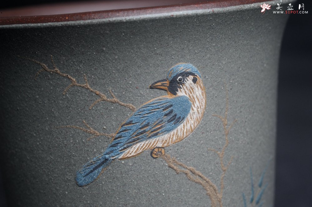 紫砂壶图片：美杯特惠 精致枯枝鸟文气主人杯 茶杯 茶人醉爱 - 宜兴紫砂壶网