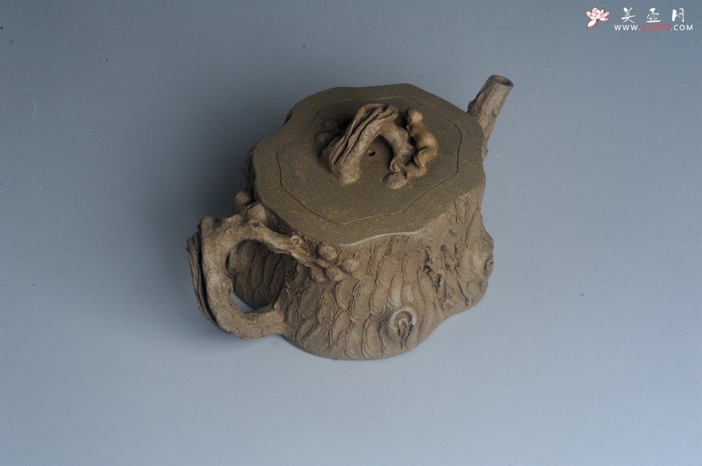 紫砂壶图片：潜力股赵老师 全手工青段松桩壶 松鼠跃然壶盖特有趣 肌理丰富 期待与您结缘 - 宜兴紫砂壶网