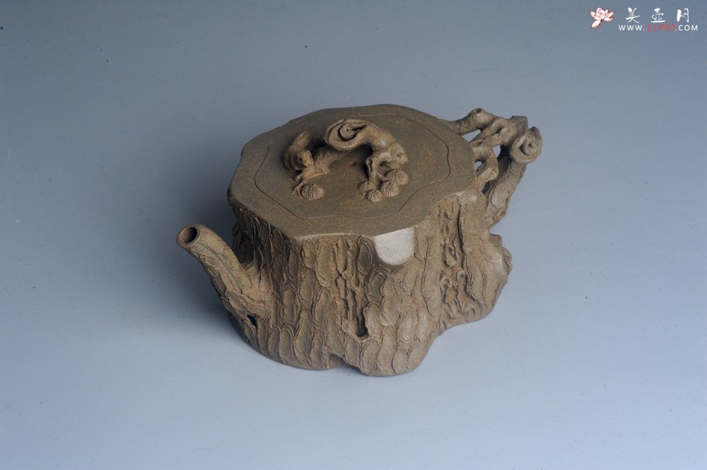 紫砂壶图片：潜力股赵老师 全手工青段松桩壶 松鼠跃然壶盖特有趣 肌理丰富 期待与您结缘 - 宜兴紫砂壶网