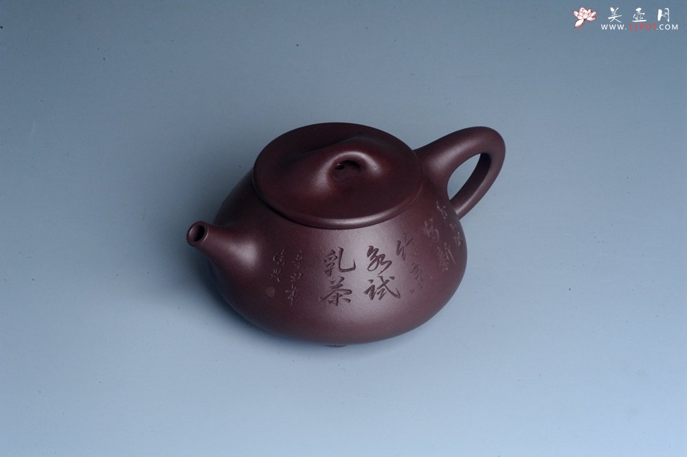 紫砂壶图片：实力派工艺师周斌 优质底槽青全手工精工满瓢壶 陶兴双刀装饰 特文气 玉壶写新竹 烹泉试乳茶 - 宜兴紫砂壶网