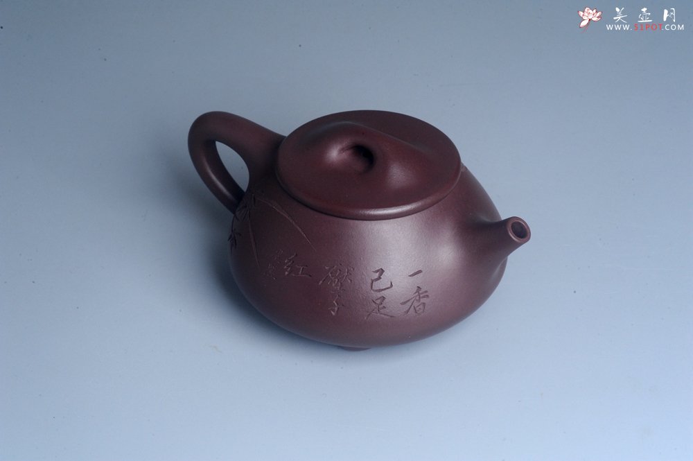 紫砂壶图片：实力派工艺师周斌 优质底槽青全手工精工满瓢壶 刘伟涛徒昊然装饰兰草图 一香已足压千红 - 宜兴紫砂壶网