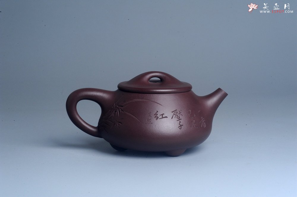紫砂壶图片：实力派工艺师周斌 优质底槽青全手工精工满瓢壶 刘伟涛徒昊然装饰兰草图 一香已足压千红 - 宜兴紫砂壶网